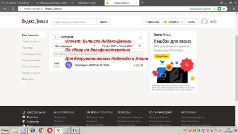 Отчет по сбору на дельфинотерапию для Безрукавниковых Надежды и Ивана